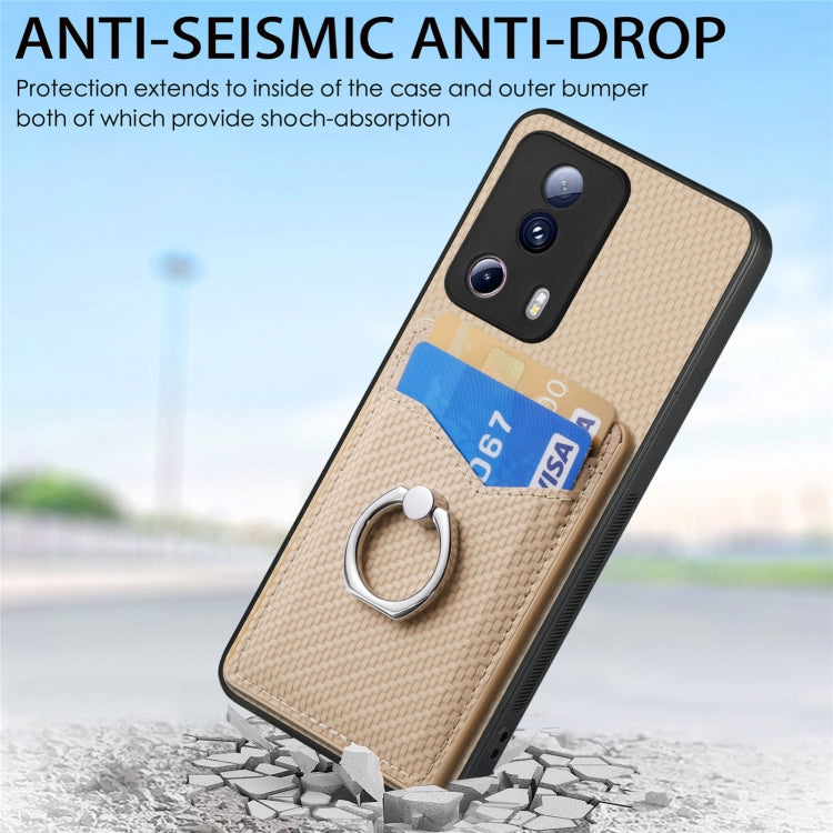 For Xiaomi 12T Pro Carbon Fiber Card Wallet Ring Holder Phone Case(Khaki) - Xiaomi Cases by PMC TechLife | Online Shopping South Africa | PMC TechLife | Buy Now Pay Later Mobicred