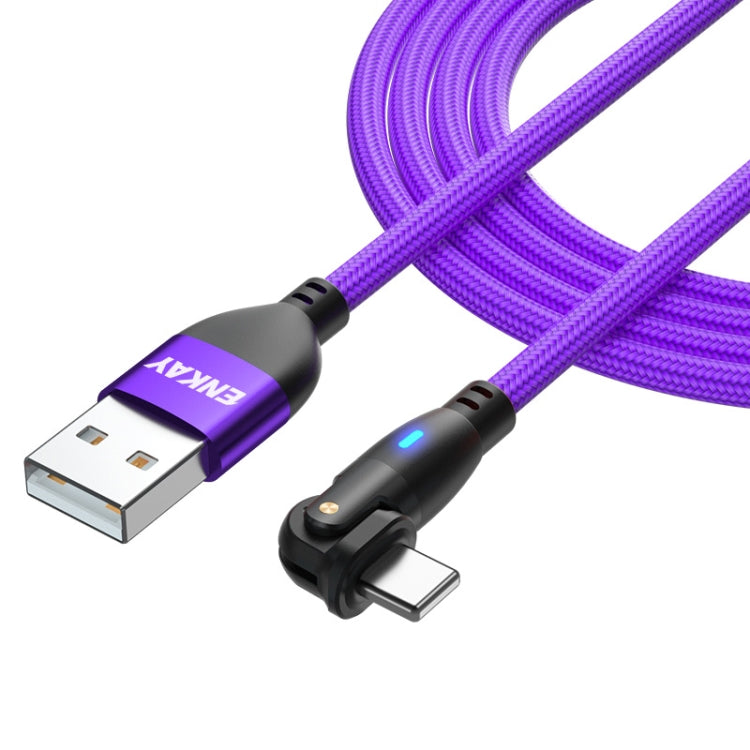 ENKAY 180 Degrees Rotating USB to 8 Pin Charging Data Cable with LED Light, Length:2m(Purple) - Normal Style Cable by ENKAY | Online Shopping South Africa | PMC Jewellery | Buy Now Pay Later Mobicred