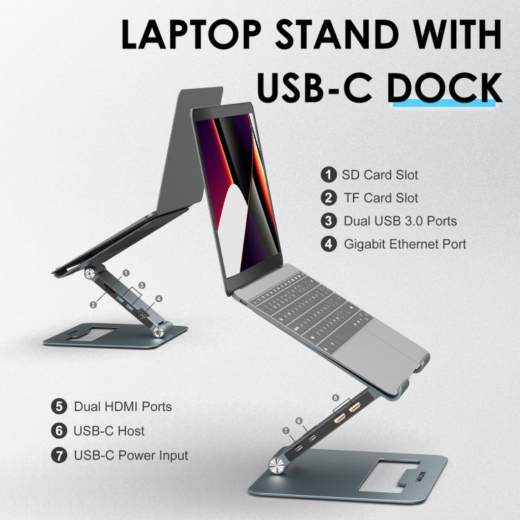 Wavlink UMD07 Adjustable Aluminum Ergonomic Portable Laptop Stand Type-C Docking Station - free shipping - PMC Jewellery - Order now!