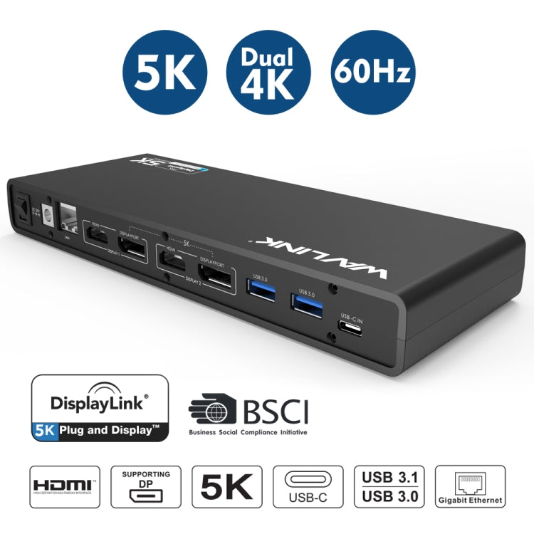 Wavlink UG69DK1 5K Type-C Dual Display USB 3.0 Video Gigabit Ethernet HDMI Docking Station, Plug:AU Plug - free shipping - PMC TechLife - Order now!