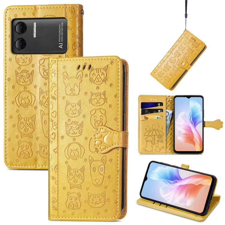 For DOOGEE X98 Pro / X98 Cat and Dog Embossed Leather Phone Case(Yellow) - Doogee Cases by PMC TechLife | Online Shopping South Africa | PMC TechLife | Buy Now Pay Later Mobicred