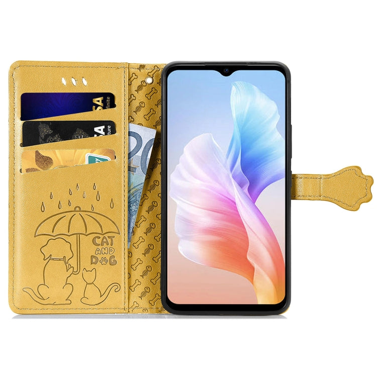 For DOOGEE X98 Pro / X98 Cat and Dog Embossed Leather Phone Case(Yellow) - Doogee Cases by PMC TechLife | Online Shopping South Africa | PMC TechLife | Buy Now Pay Later Mobicred