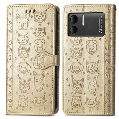 For DOOGEE X98 Pro / X98 Cat and Dog Embossed Leather Phone Case(Gold) - Doogee Cases by PMC Jewellery | Online Shopping South Africa | PMC Jewellery | Buy Now Pay Later Mobicred