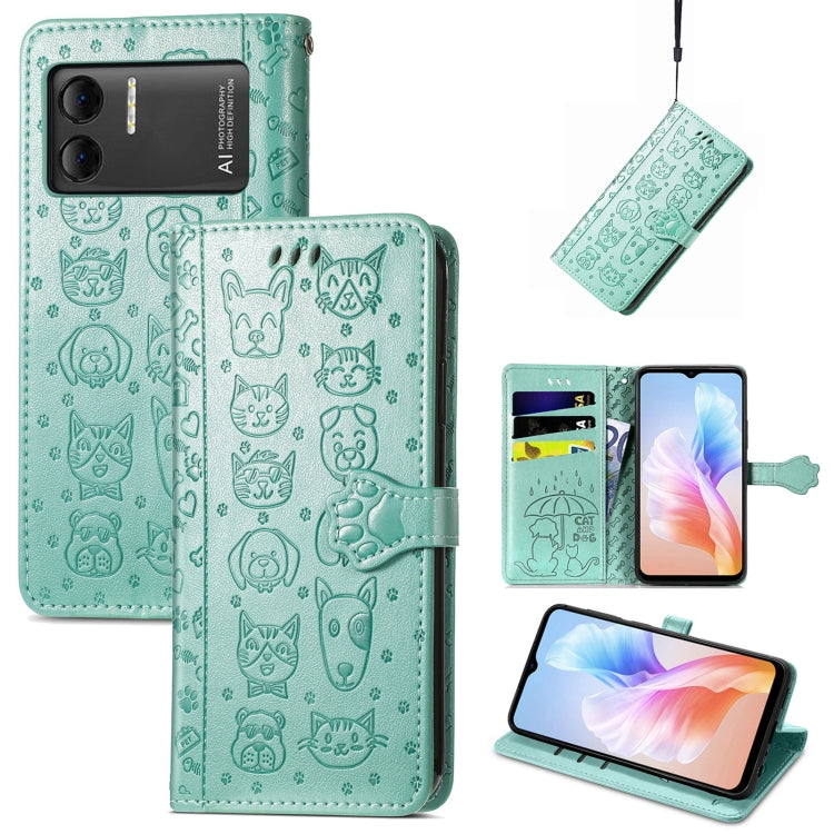 For DOOGEE X98 Pro / X98 Cat and Dog Embossed Leather Phone Case(Green) - Doogee Cases by PMC Jewellery | Online Shopping South Africa | PMC Jewellery | Buy Now Pay Later Mobicred