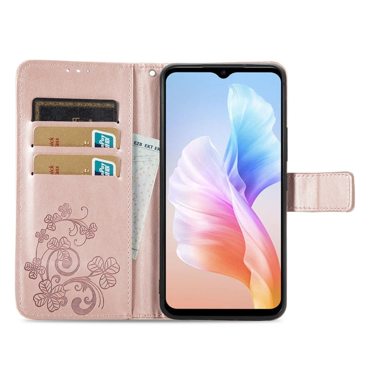 For DOOGEE X98 Pro / X98 Four-leaf Clasp Embossed Buckle Leather Phone Case(Rose Gold) - Doogee Cases by PMC Jewellery | Online Shopping South Africa | PMC Jewellery | Buy Now Pay Later Mobicred