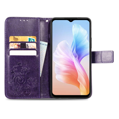 For DOOGEE X98 Pro / X98 Four-leaf Clasp Embossed Buckle Leather Phone Case(Purple) - Doogee Cases by PMC Jewellery | Online Shopping South Africa | PMC Jewellery | Buy Now Pay Later Mobicred