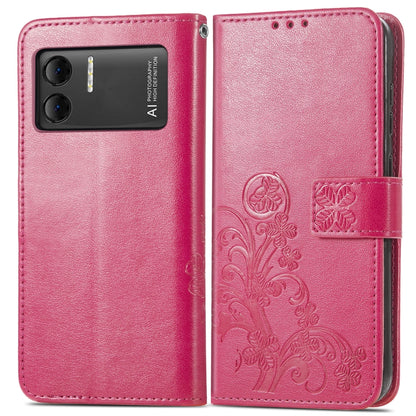 For DOOGEE X98 Pro / X98 Four-leaf Clasp Embossed Buckle Leather Phone Case(Rose Red) - Doogee Cases by PMC Jewellery | Online Shopping South Africa | PMC Jewellery | Buy Now Pay Later Mobicred