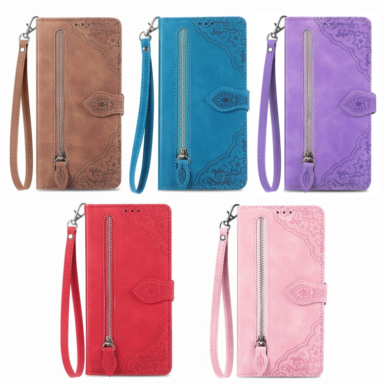 For DOOGEE X98 Pro / X98 Embossed Flower Zipper Leather Phone Case(Pink) - Doogee Cases by PMC TechLife | Online Shopping South Africa | PMC TechLife | Buy Now Pay Later Mobicred