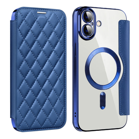 For iPhone 16 Plus Shield Magsafe RFID Anti-theft Rhombus Leather Phone Case(Dark Blue) - iPhone 16 Plus Cases by PMC Jewellery | Online Shopping South Africa | PMC Jewellery | Buy Now Pay Later Mobicred