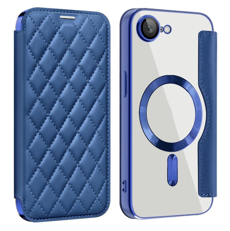 For iPhone 16e Shield Magsafe RFID Anti-theft Rhombus Leather Phone Case(Dark Blue) - free shipping - PMC TechLife - Order now!