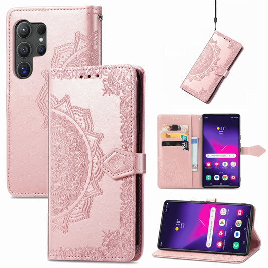 For Samsung Galaxy S25 Ultra 5G Mandala Flower Embossed Leather Phone Case(Rose Gold) - Galaxy S25 Ultra 5G Cases by PMC Jewellery | Online Shopping South Africa | PMC Jewellery | Buy Now Pay Later Mobicred