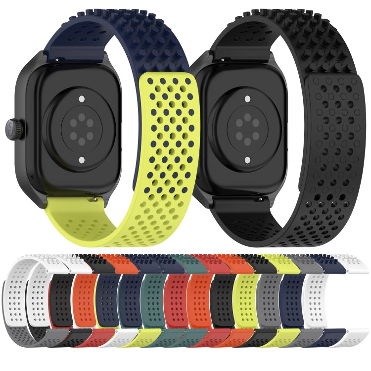 For Xiaomi Haylou RS4 LS12 22mm Holes Breathable 3D Dots Silicone Watch Band(Midnight Blue+Lime Green) - Watch Bands by PMC Jewellery | Online Shopping South Africa | PMC Jewellery