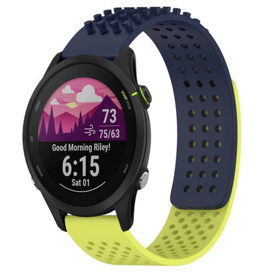 For Garmin Forerunner 255 22mm Holes Breathable 3D Dots Silicone Watch Band(Midnight Blue+Lime Green) - Watch Bands by PMC Jewellery | Online Shopping South Africa | PMC Jewellery