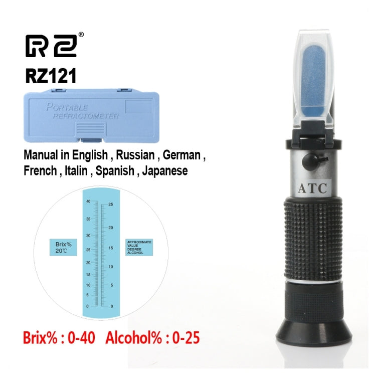 RZ121 Alcohol Refractometer Grape Wine Sugar Content 0~25% Alcohol Concentration 0~40% Brix Tester Meter ATC Handheld Tool - Digital Refractometer by PMC Jewellery | Online Shopping South Africa | PMC Jewellery | Buy Now Pay Later Mobicred