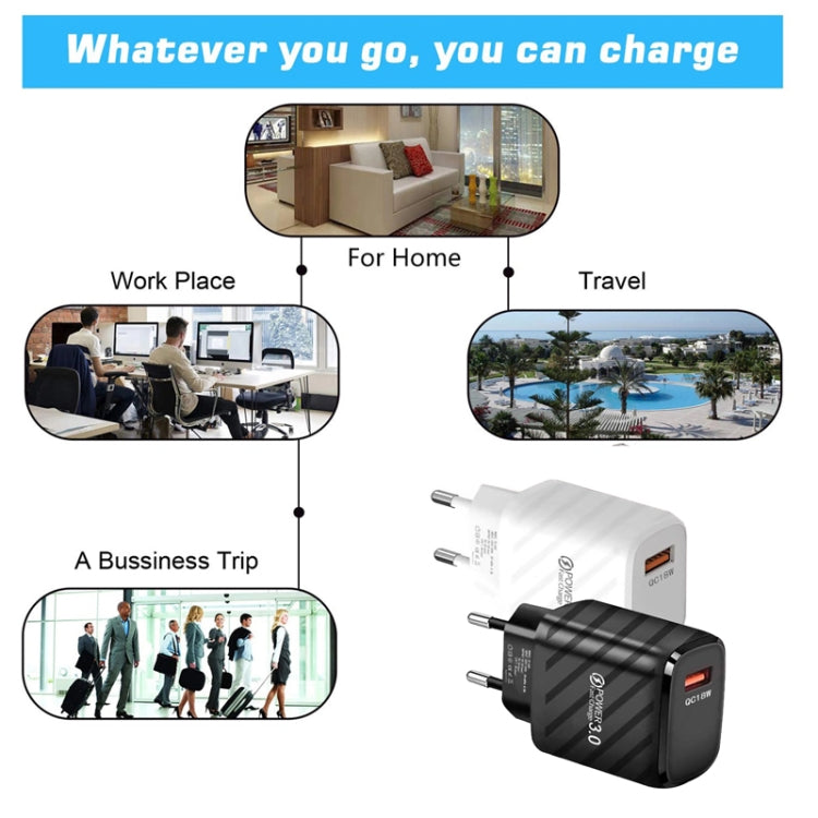 TE-005 QC3.0 18W USB Fast Charger with 1m 3A USB to 8 Pin Cable, EU Plug(White) - free shipping - PMC Jewellery - Order now!