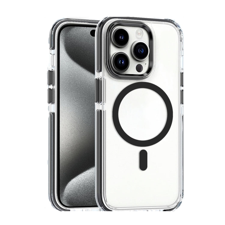 For iPhone 15 Pro Dual-color MagSafe TPU Hybrid Clear PC Shockproof Phone Case(Black) - iPhone 15 Pro Cases by PMC TechLife | Online Shopping South Africa | PMC TechLife
