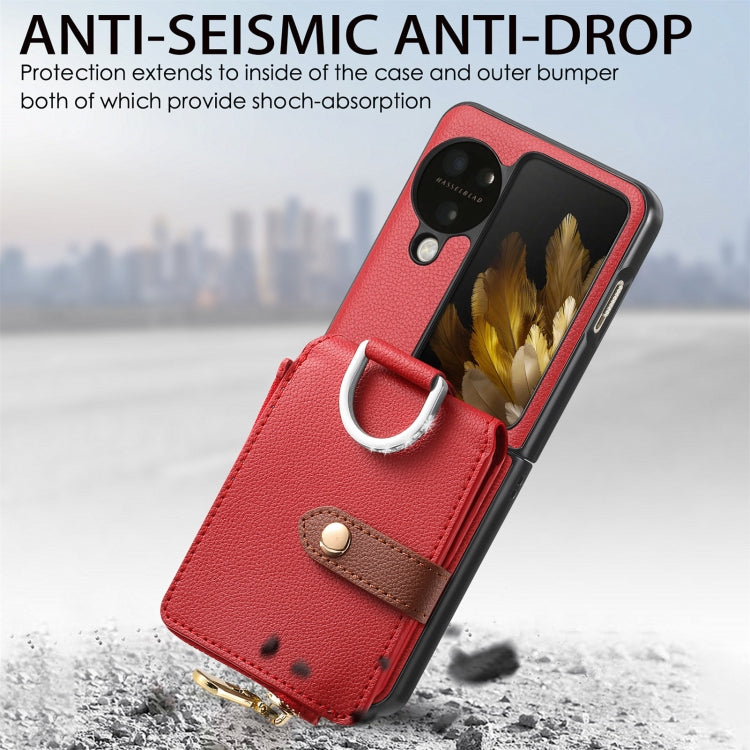 For OPPO Find N3 Flip Vertical Flip Zipper Wallet Ring Leather Phone Case(Red) - Find N3 Flip Cases by PMC TechLife | Online Shopping South Africa | PMC TechLife