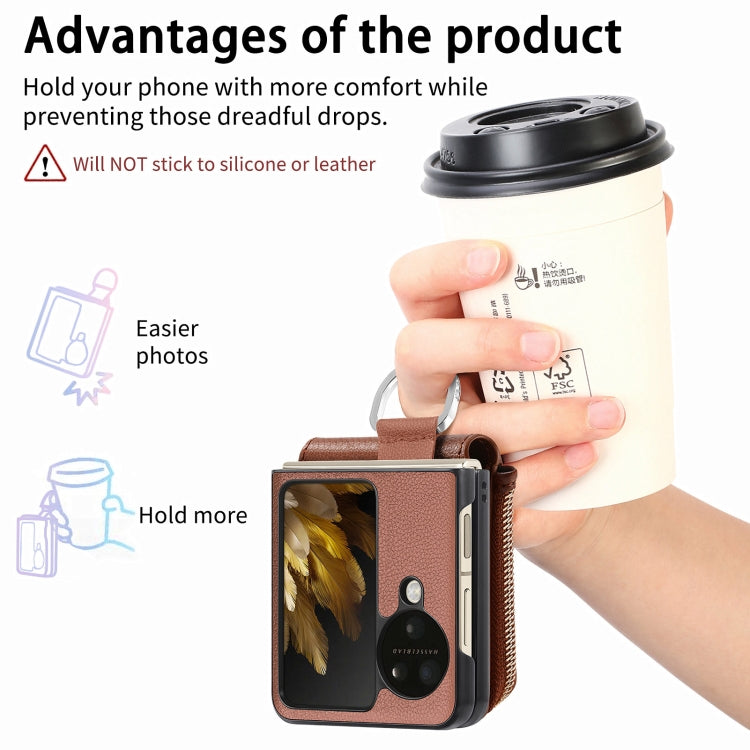For OPPO Find N3 Flip Vertical Flip Zipper Wallet Ring Leather Phone Case(Brown) - Find N3 Flip Cases by PMC TechLife | Online Shopping South Africa | PMC TechLife