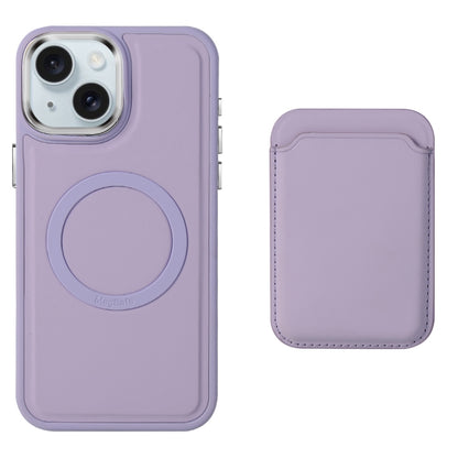 For iPhone 15 Imitation Liquid Skin Feel Plating Magsafe Card Bag Phone Case(Purple) - iPhone 15 Cases by PMC Jewellery | Online Shopping South Africa | PMC Jewellery