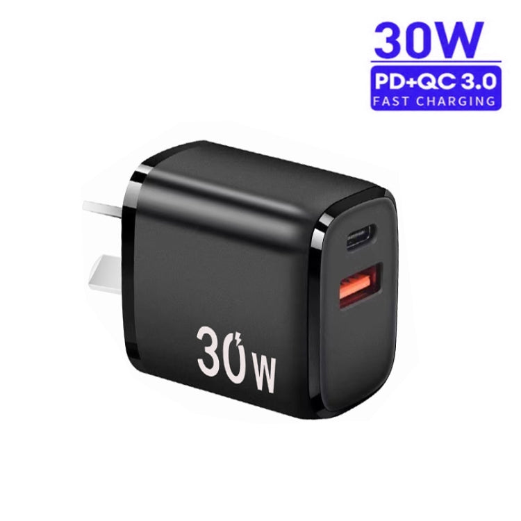 PD30W USB-C / Type-C + QC3.0 USB Charger with 1m USB to Type-C Data Cable, AU Plug(Black) - free shipping - PMC TechLife - Order now!