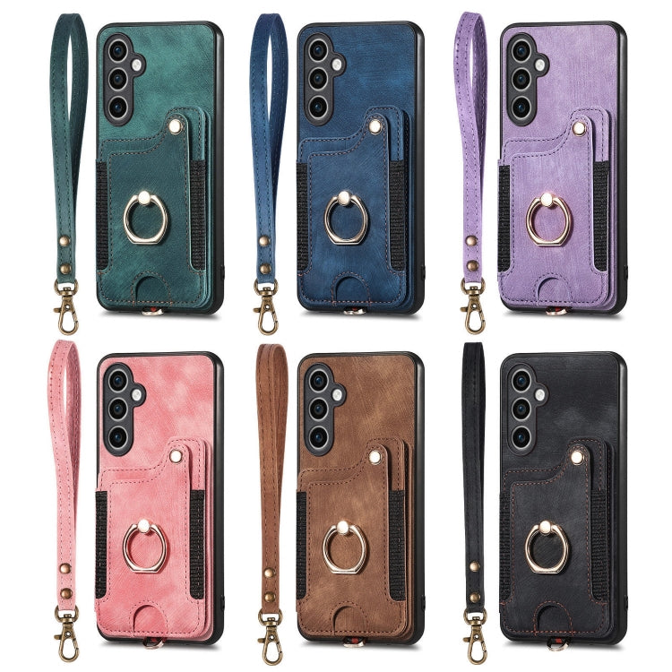 For Samsung Galaxy S25 5G Retro Skin-feel Ring Multi-card Wallet Phone Case(Green) - Galaxy S25 5G Cases by PMC TechLife | Online Shopping South Africa | PMC TechLife | Buy Now Pay Later Mobicred