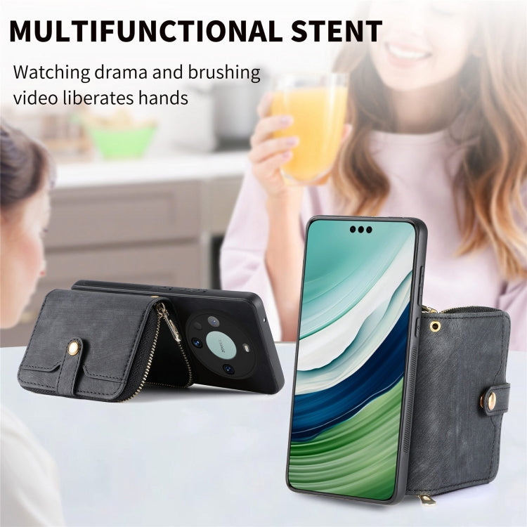 For Huawei Mate 60 Pro Crossbody Multi-function Zipper Wallet Phone Case(Black) - Huawei Cases by PMC TechLife | Online Shopping South Africa | PMC TechLife | Buy Now Pay Later Mobicred