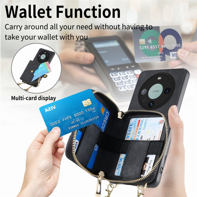 For Huawei Mate 60 Pro Crossbody Multi-function Zipper Wallet Phone Case(Black) - Huawei Cases by PMC TechLife | Online Shopping South Africa | PMC TechLife | Buy Now Pay Later Mobicred