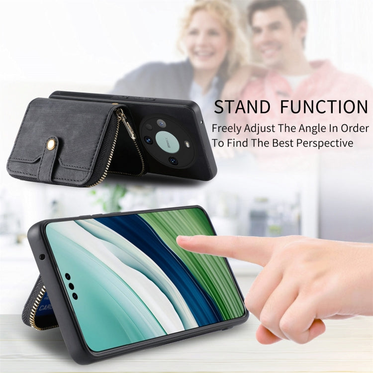 For Huawei Mate 60 Pro Crossbody Multi-function Zipper Wallet Phone Case(Black) - Huawei Cases by PMC TechLife | Online Shopping South Africa | PMC TechLife | Buy Now Pay Later Mobicred
