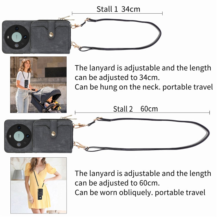 For Huawei Mate 60 Pro Crossbody Multi-function Zipper Wallet Phone Case(Black) - Huawei Cases by PMC TechLife | Online Shopping South Africa | PMC TechLife | Buy Now Pay Later Mobicred