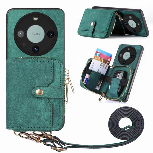 For Huawei Mate 60 Pro Crossbody Multi-function Zipper Wallet Phone Case(Green) - Huawei Cases by PMC Jewellery | Online Shopping South Africa | PMC Jewellery | Buy Now Pay Later Mobicred