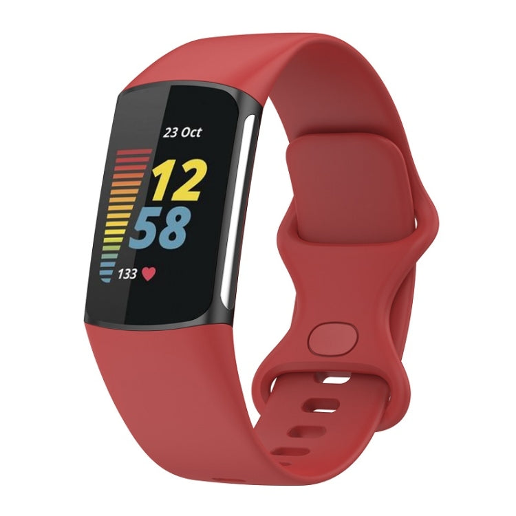 For Fitbit Charge 6 Solid Color Butterfly Buckle Silicone Watch Band, Size:S Size(Red) - Watch Bands by PMC TechLife | Online Shopping South Africa | PMC TechLife | Buy Now Pay Later Mobicred