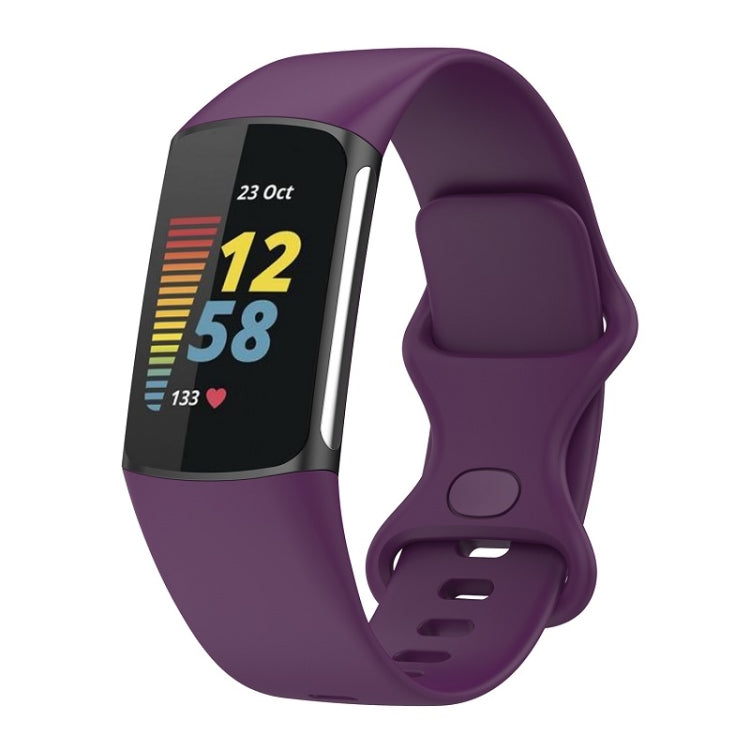 For Fitbit Charge 6 Solid Color Butterfly Buckle Silicone Watch Band, Size:S Size(Dark Purple) - Watch Bands by PMC TechLife | Online Shopping South Africa | PMC TechLife | Buy Now Pay Later Mobicred