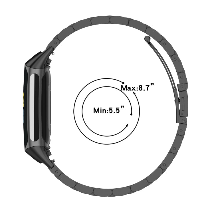 For Fitbit Charge 6 Three Beads Stainless Steel Metal Watch Band(Black) - Watch Bands by PMC TechLife | Online Shopping South Africa | PMC TechLife | Buy Now Pay Later Mobicred