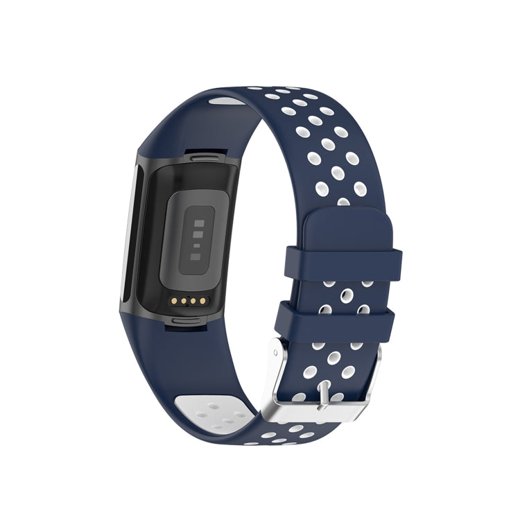 For Fitbit Charge 6 Dual Color Breathable Silicone Watch Band(Blue+White) - Watch Bands by PMC TechLife | Online Shopping South Africa | PMC TechLife