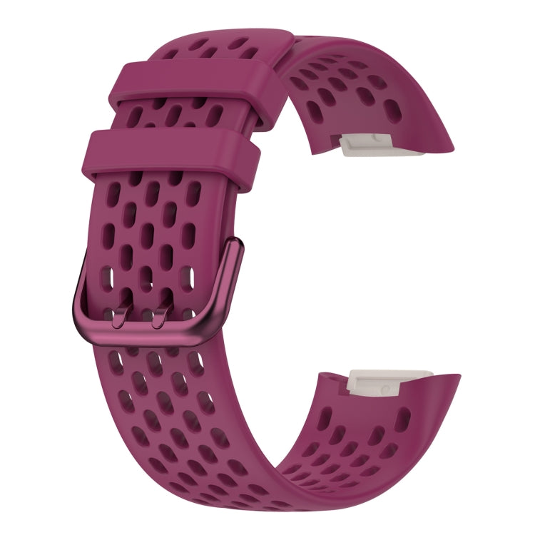 For Fitbit Charge 5 Solid Color Breathable Sports Silicone Watch Band(Wine Red) - Watch Bands by PMC TechLife | Online Shopping South Africa | PMC TechLife | Buy Now Pay Later Mobicred