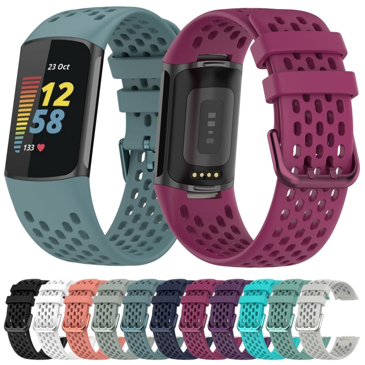 For Fitbit Charge 5 Solid Color Breathable Sports Silicone Watch Band(Teal Green) - Watch Bands by PMC TechLife | Online Shopping South Africa | PMC TechLife | Buy Now Pay Later Mobicred
