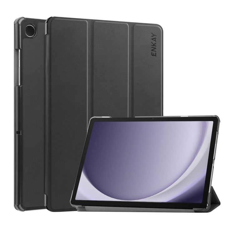 For Samsung Galaxy Tab A9+ 11.0 ENKAY Tri-fold Custer Texture Leather Smart Tablet Case(Black) - free shipping - PMc TechLife - Order now!