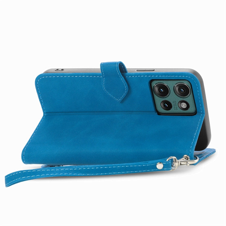 For Motorola Edge 2024 Embossed Flower Zipper Leather Phone Case(Blue) - free shipping - PMC Jewellery - Order now!