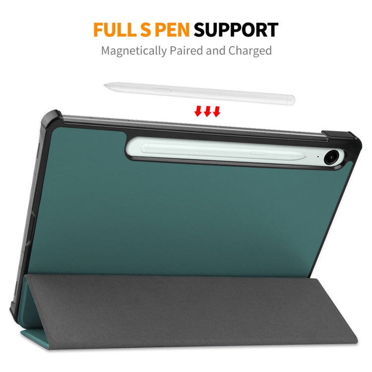 For Samsung Galaxy Tab S9 FE ENKAY Tri-fold Custer Texture Leather Smart Tablet Case(Black) - free shipping - PMC Jewellery - Order now!