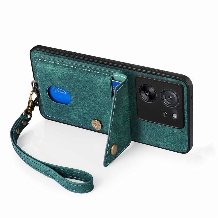 For Xiaomi 13T / 13T Pro Retro Card Wallet Fold Leather Phone Case with Strap(Green) - Xiaomi Cases by PMC TechLife | Online Shopping South Africa | PMC TechLife | Buy Now Pay Later Mobicred