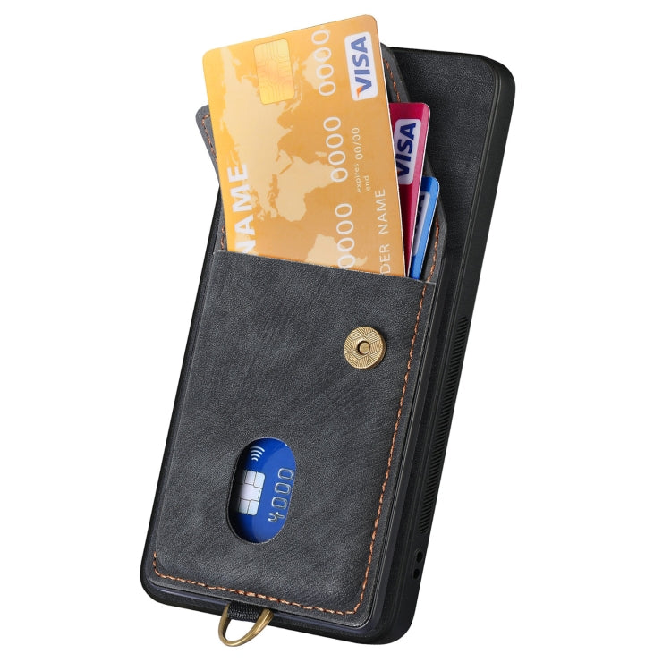 For Xiaomi 14 Pro Retro Card Wallet Fold Leather Phone Case with Strap(Black) - 14 Pro Cases by PMC TechLife | Online Shopping South Africa | PMC TechLife | Buy Now Pay Later Mobicred