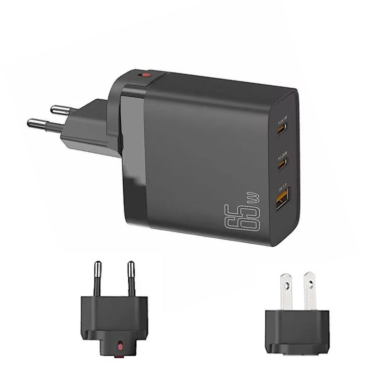 GAN 65W PD45W Dual Type-C+QC3.0 USB Multi Compatible Laptop Adapter EU + US Plug Black - Power Supply by PMC TechLife | Online Shopping South Africa | PMC TechLife | Buy Now Pay Later Mobicred
