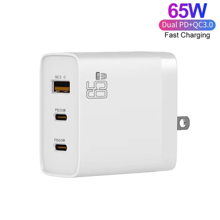 GAN 65W PD45W Dual Type-C+QC3.0 USB Multi Compatible Laptop Adapter AU + US Plug White - Power Supply by PMC TechLife | Online Shopping South Africa | PMC TechLife | Buy Now Pay Later Mobicred
