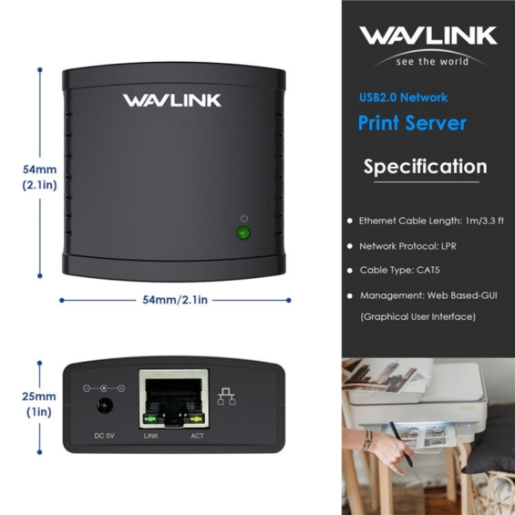 WAVLINK NU72P11 100Mbps Network Print Server USB 2.0 Network Printer Power Adapter(EU Plug) - Printer Accessories by WAVLINK | Online Shopping South Africa | PMC TechLife | Buy Now Pay Later Mobicred
