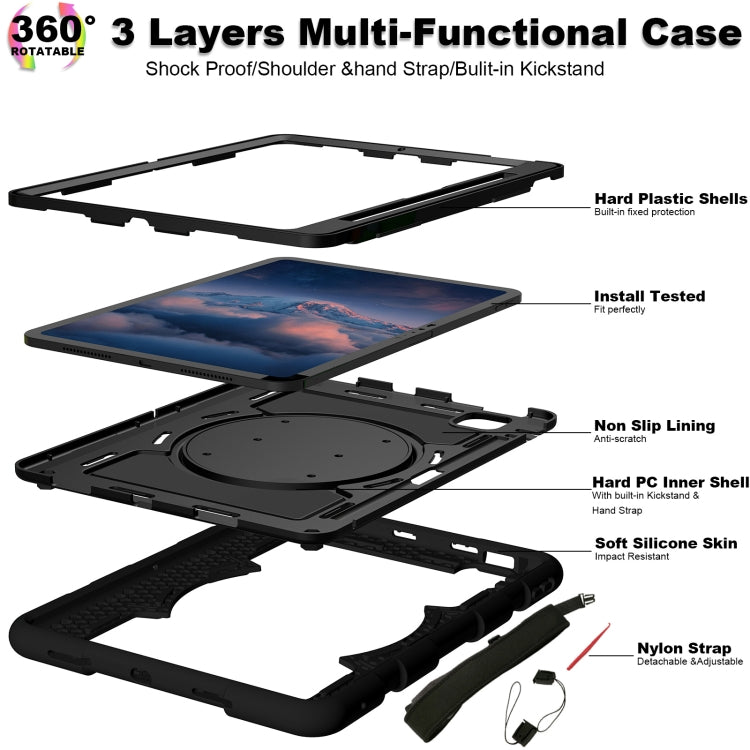 For iPad Pro 11 2024 Silicone Hybrid PC Shockproof Tablet Case with Shoulder Strap(Black) - iPad Pro 11 2024 Cases by PMC TechLife | Online Shopping South Africa | PMC TechLife | Buy Now Pay Later Mobicred