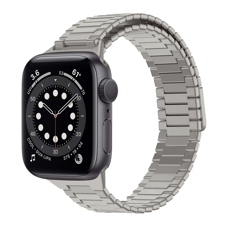 For Apple Watch Series 6 44mm Bamboo Magnetic Stainless Steel Metal Watch Strap(Titanium Color) - Watch Bands by PMC Jewellery | Online Shopping South Africa | PMC Jewellery