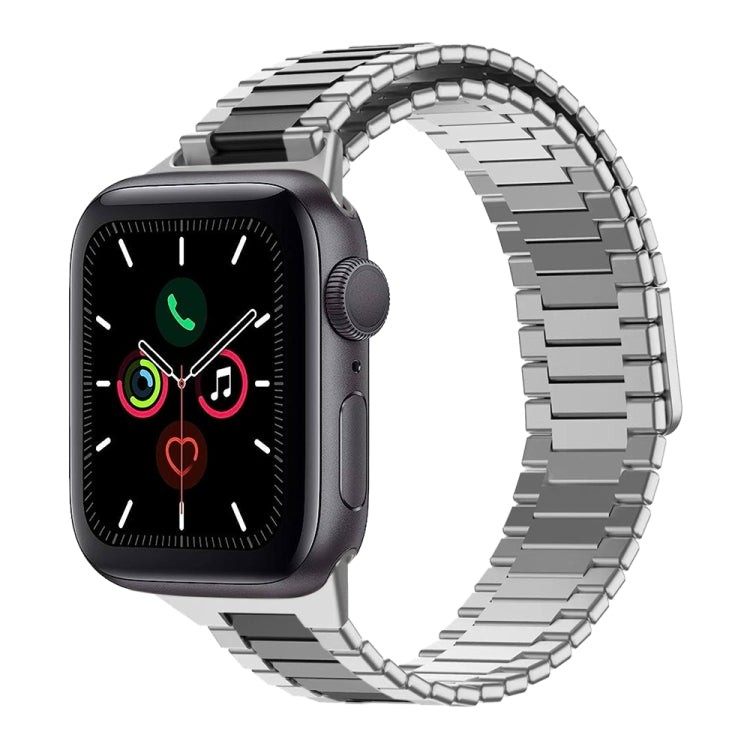 For Apple Watch Series 5 40mm Bamboo Magnetic Stainless Steel Metal Watch Strap(Silver Black) - Watch Bands by PMC Jewellery | Online Shopping South Africa | PMC Jewellery