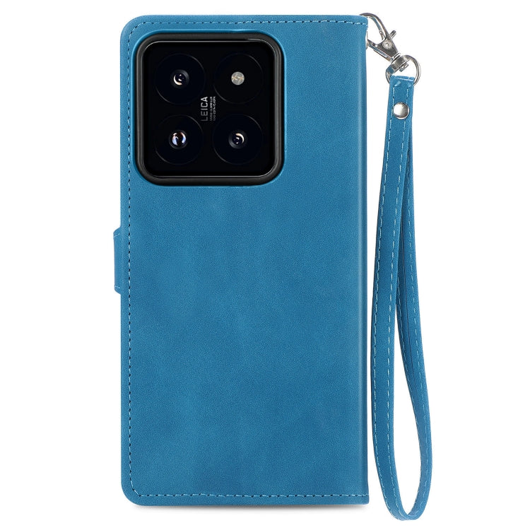 For Xiaomi 14 Embossed Flower Zipper Leather Phone Case(Blue) - 14 Cases by PMC TechLife | Online Shopping South Africa | PMC TechLife | Buy Now Pay Later Mobicred