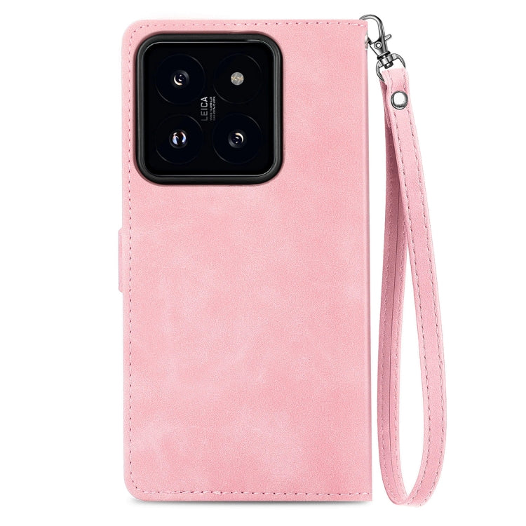 For Xiaomi 14 Pro Embossed Flower Zipper Leather Phone Case(Pink) - 14 Pro Cases by PMC TechLife | Online Shopping South Africa | PMC TechLife | Buy Now Pay Later Mobicred