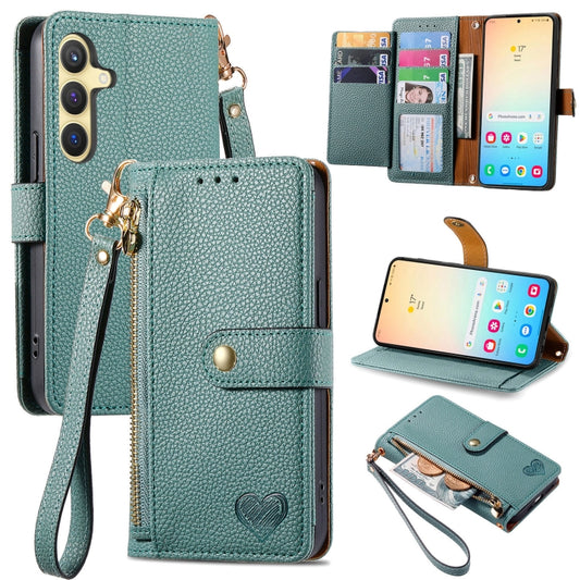 For Samsung Galaxy S24+ 5G Love Zipper Lanyard Leather Phone Case(Green) - Galaxy S24+ 5G Cases by PMC Jewellery | Online Shopping South Africa | PMC Jewellery | Buy Now Pay Later Mobicred